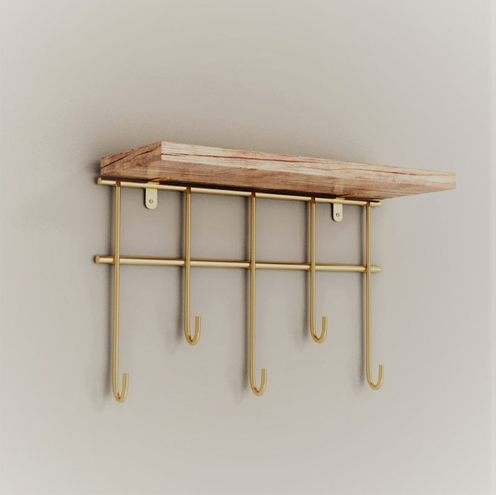 Hanah Home Estante de Pared de Madera Maciza Dorado y Marrón